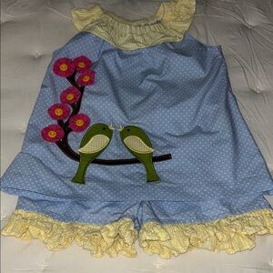 Kids Blue and Yellow Bird Appliqué Matching Set